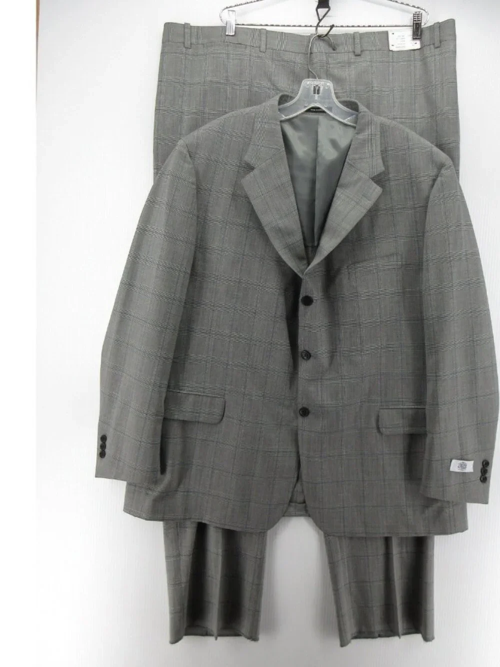 J Press Suit 50 Pure Wool Windowpane Glen Plaid Three Button 44W NEW